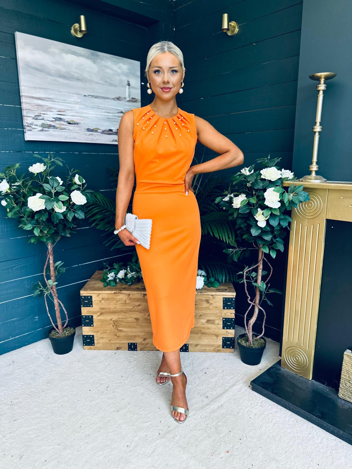 Liz Pearl Detailed Occasion Dress Orange