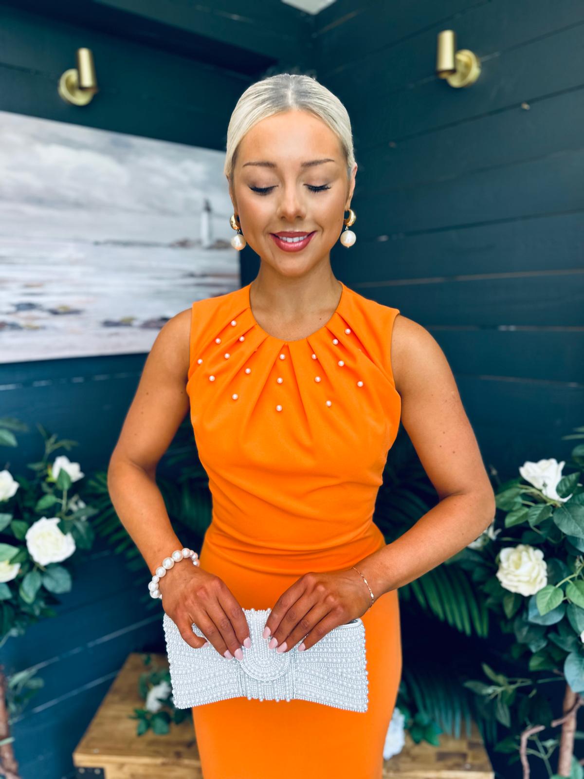 Liz Pearl Detailed Occasion Dress Orange
