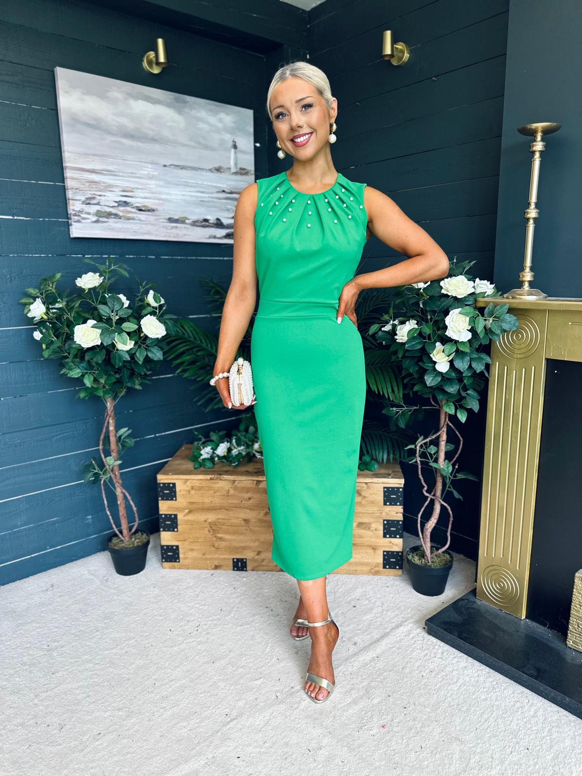 Liz Pearl Detailed Occasion Dress Green