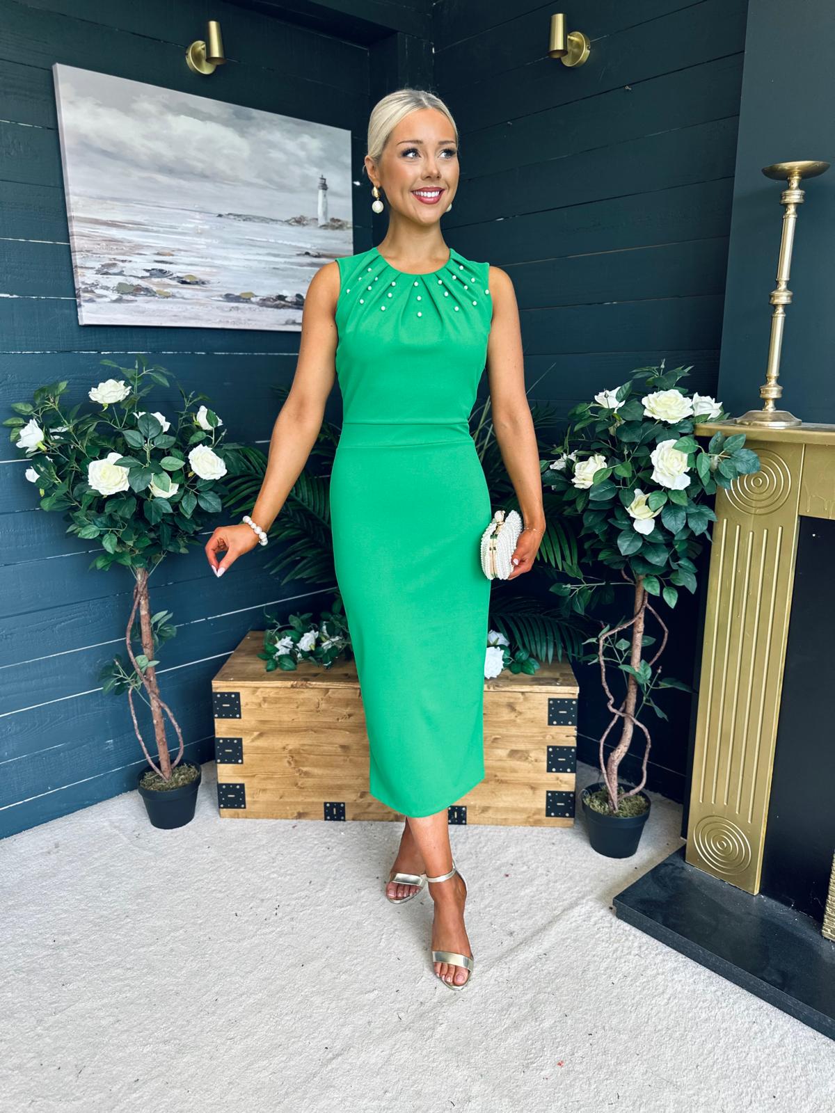 Liz Pearl Detailed Occasion Dress Green