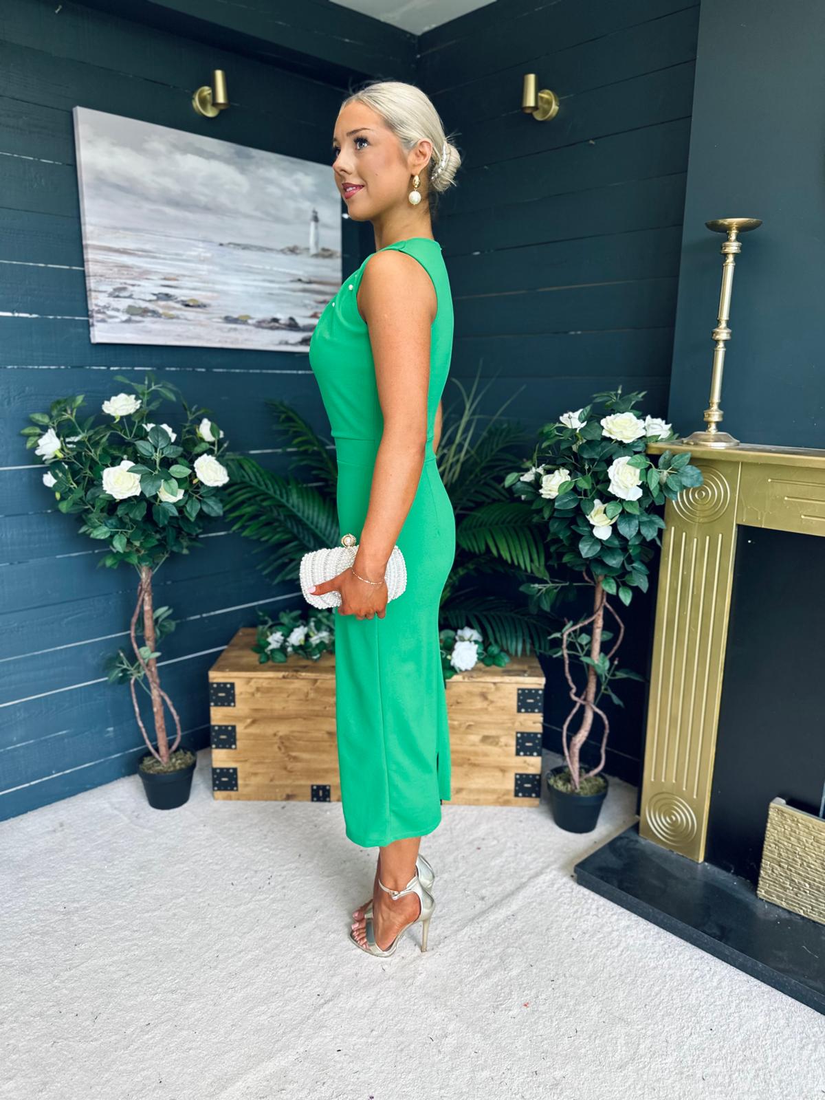 Liz Pearl Detailed Occasion Dress Green