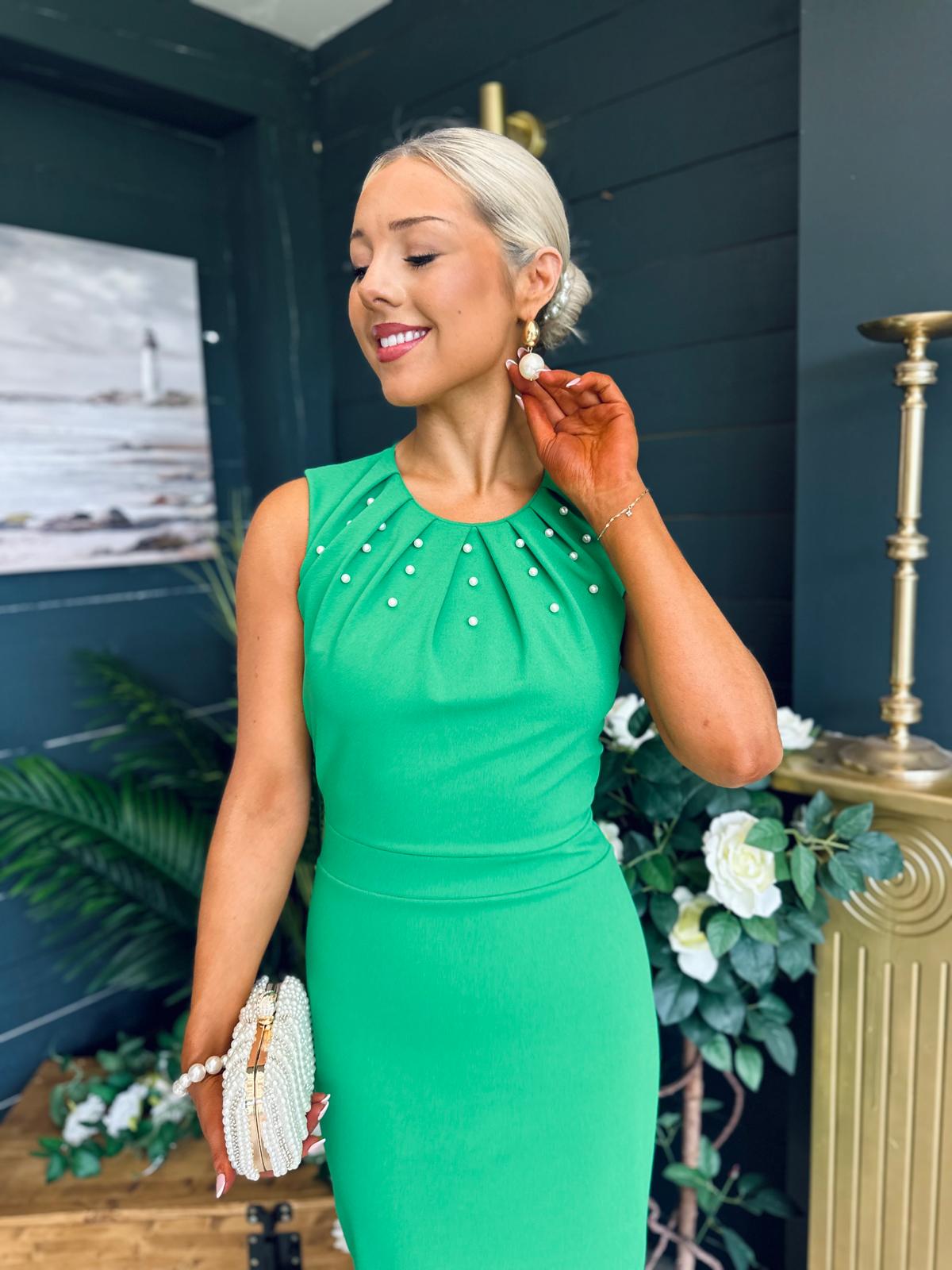 Liz Pearl Detailed Occasion Dress Green