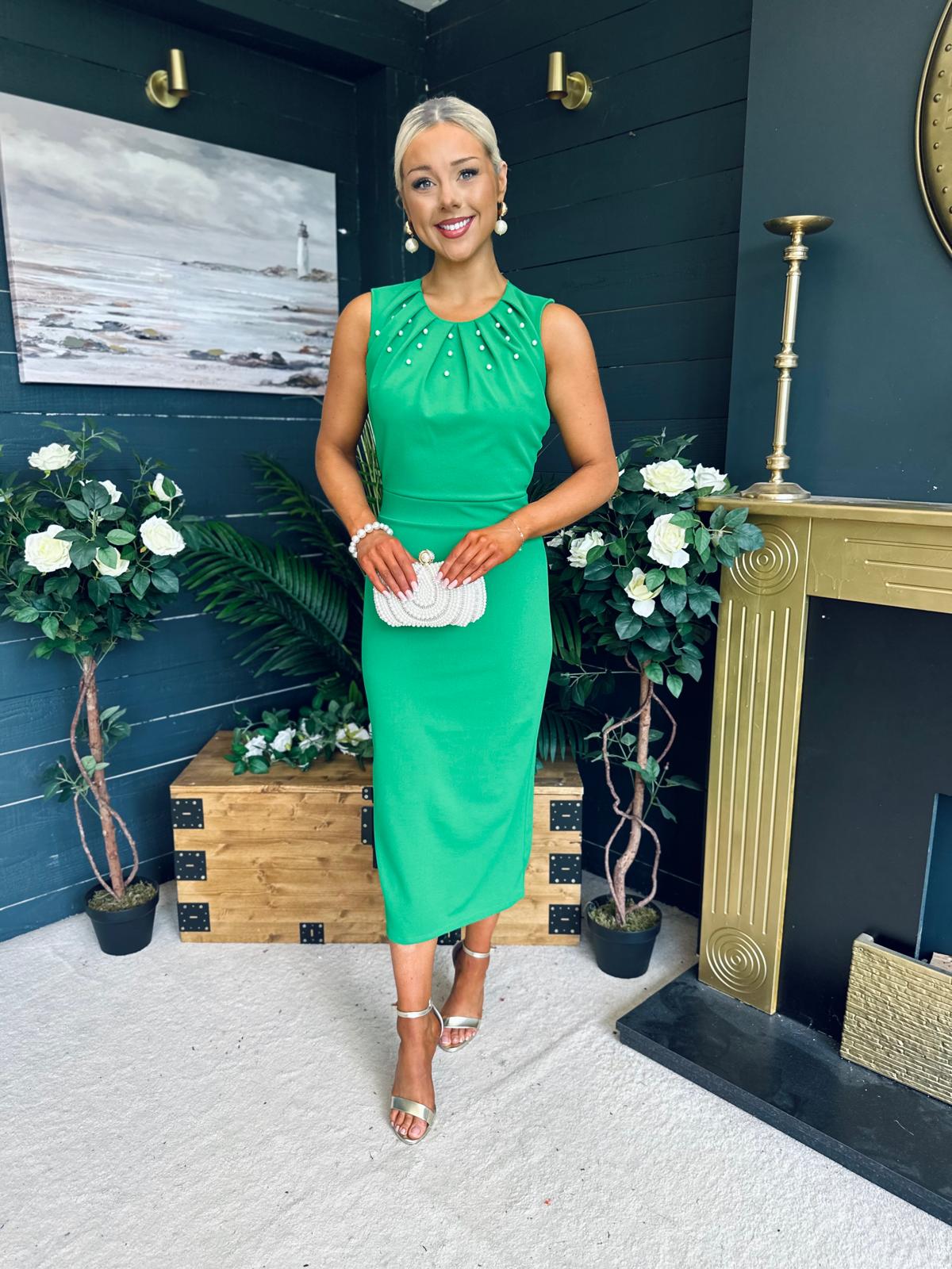 Liz Pearl Detailed Occasion Dress Green