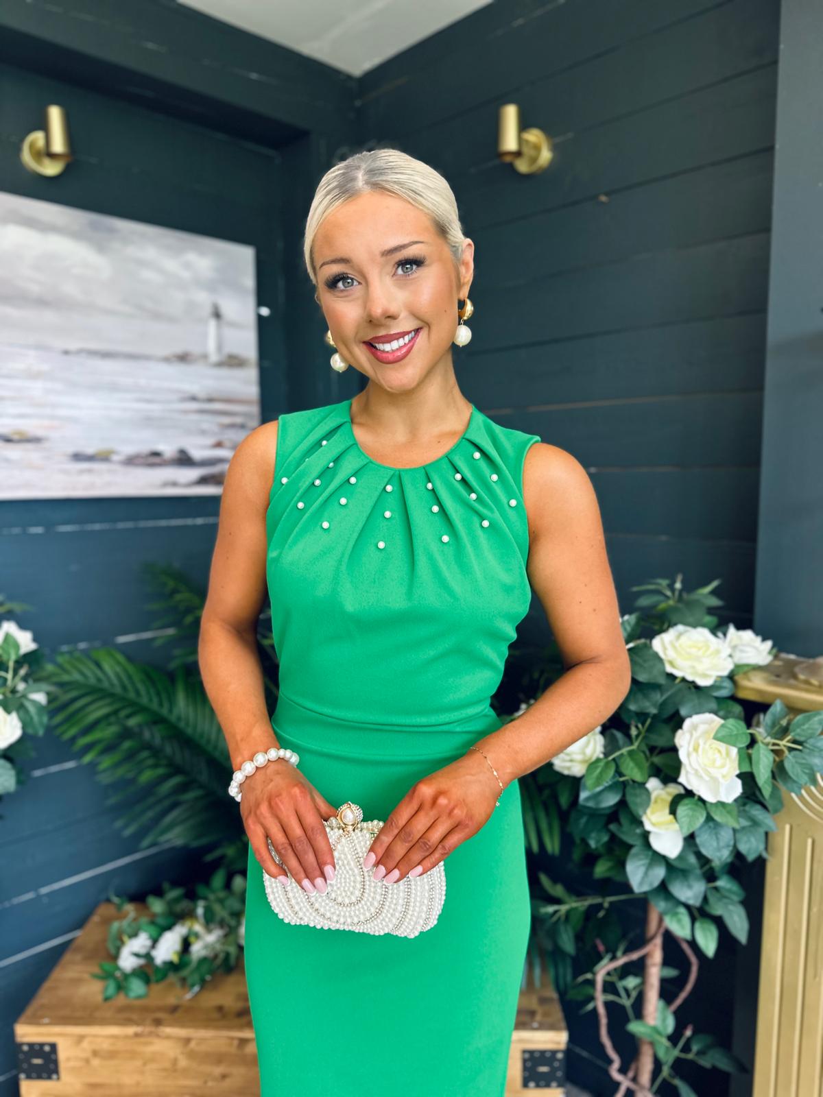 Liz Pearl Detailed Occasion Dress Green