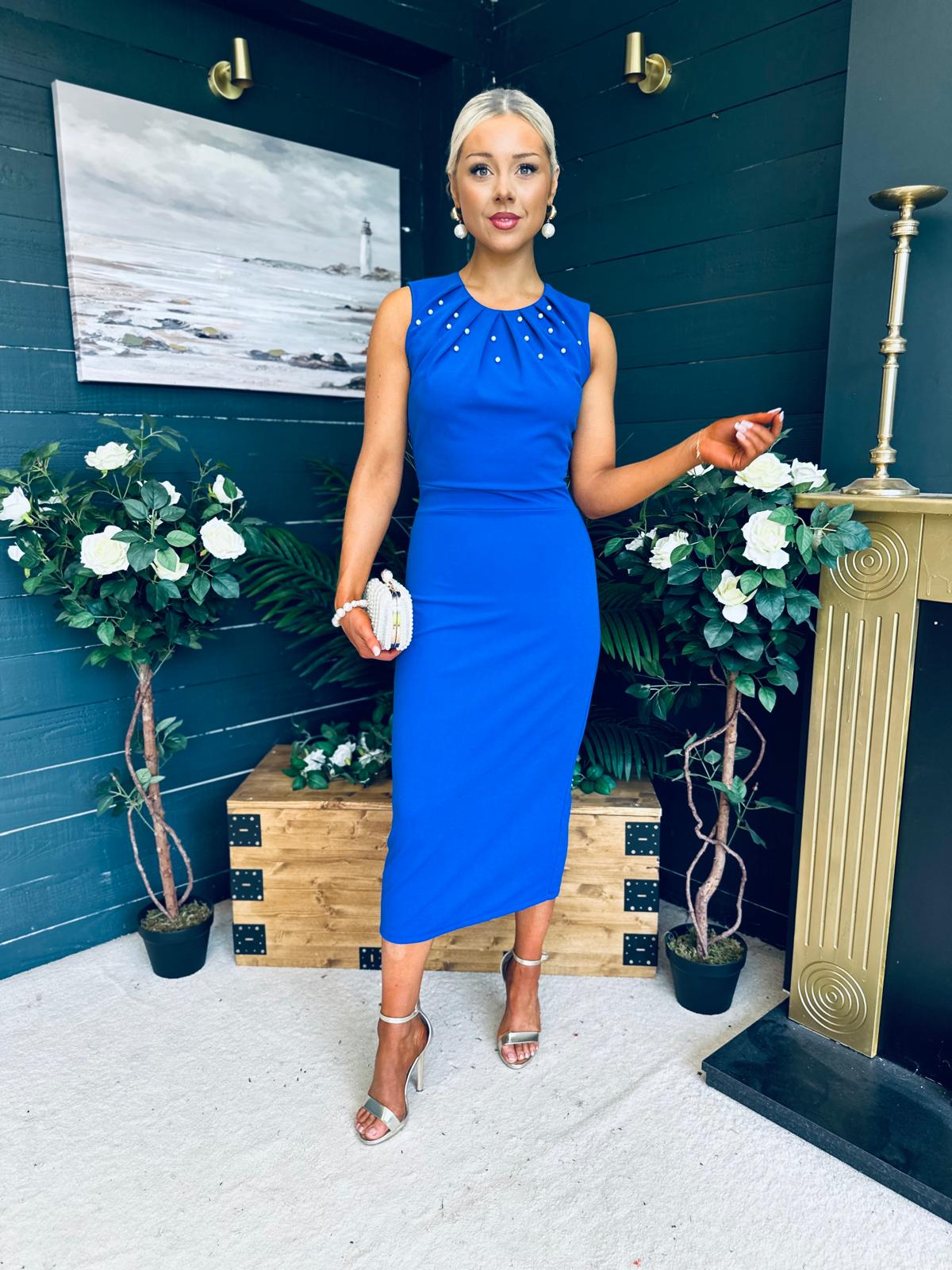 Liz Pearl Detailed Occasion Dress Cobalt