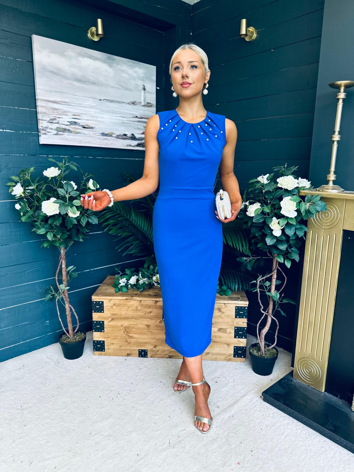 Liz Pearl Detailed Occasion Dress Cobalt