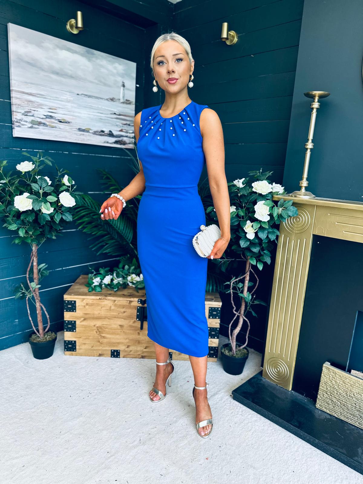 Liz Pearl Detailed Occasion Dress Cobalt