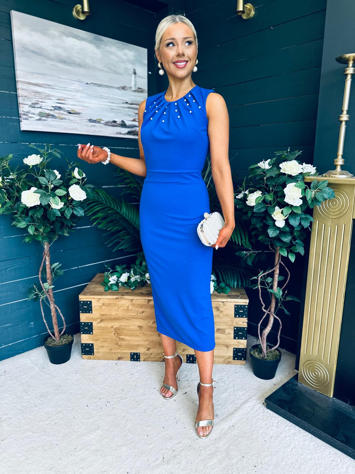 Liz Pearl Detailed Occasion Dress Cobalt