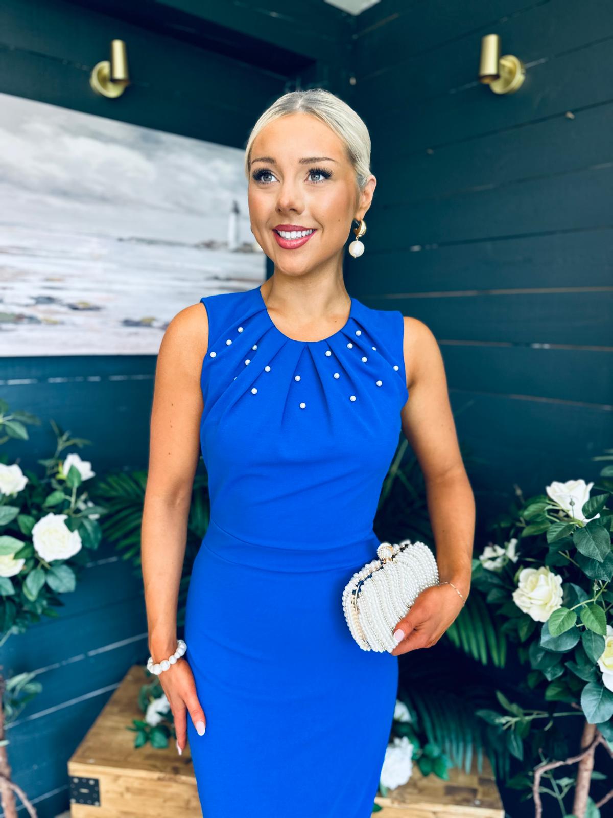 Liz Pearl Detailed Occasion Dress Cobalt