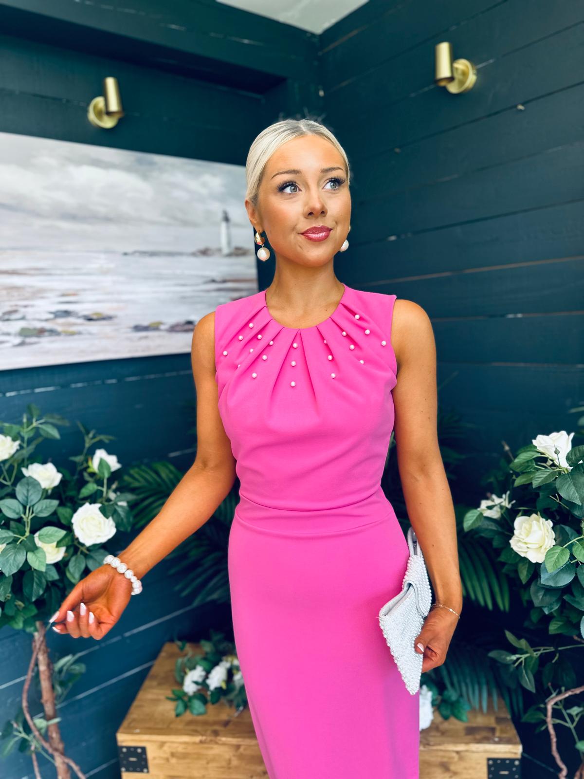 Liz Pearl Detailed Occasion Dress Pink