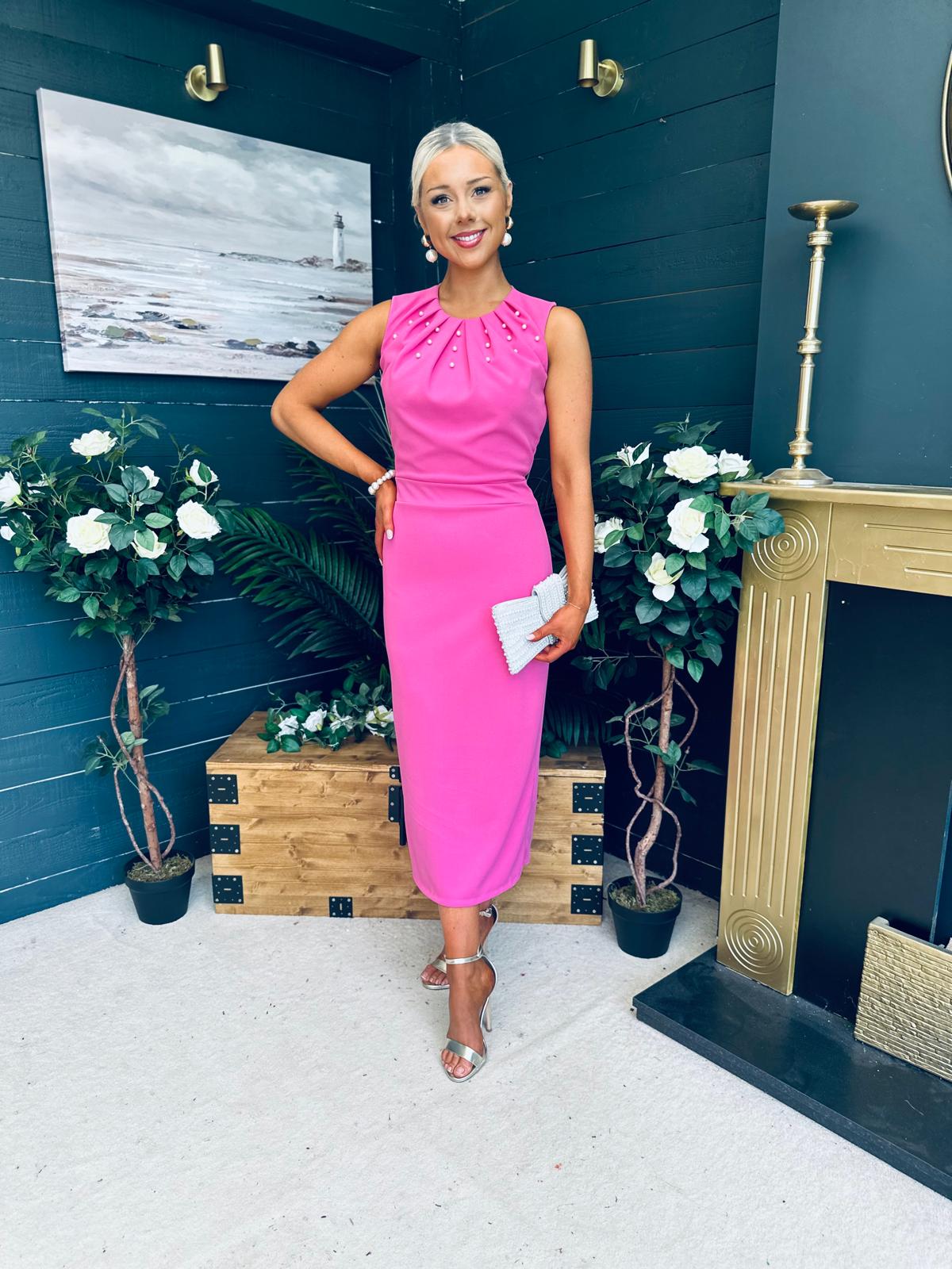 Liz Pearl Detailed Occasion Dress Pink