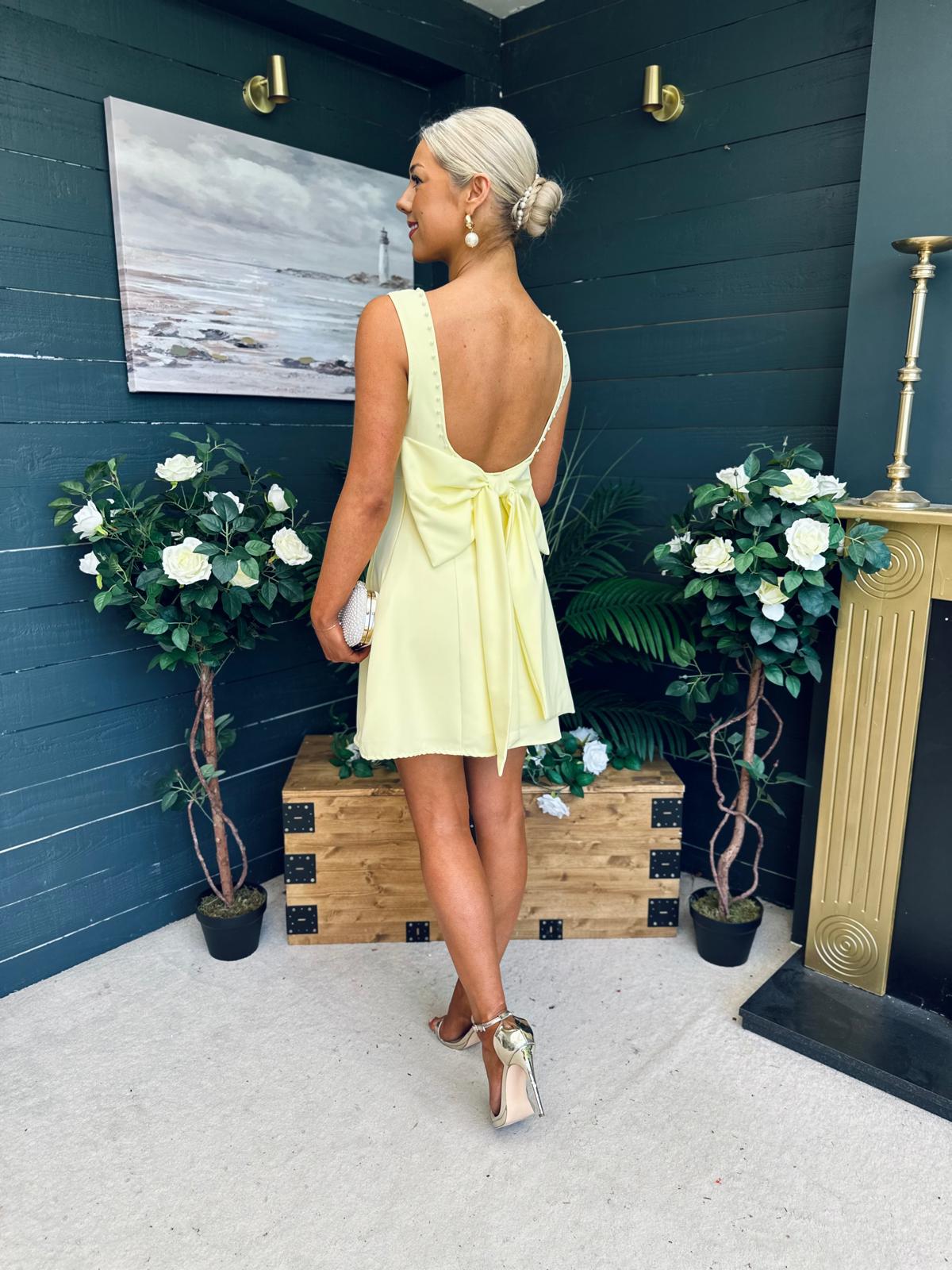 Colleen Peal & Bow Detail Mini Dress Yellow