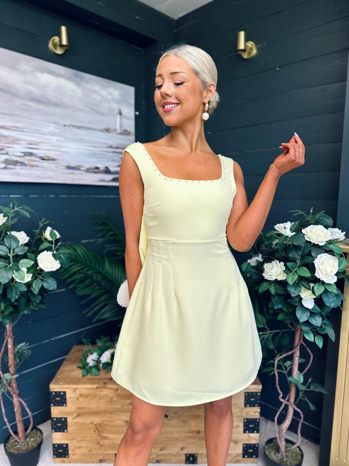 Colleen Peal & Bow Detail Mini Dress Yellow