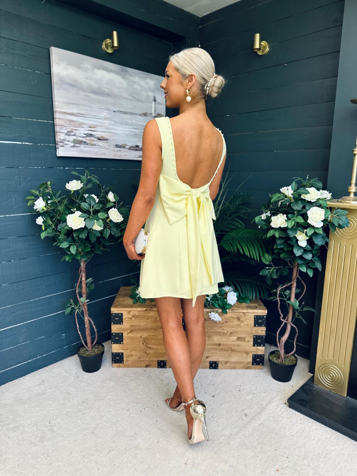 Colleen Peal & Bow Detail Mini Dress Yellow