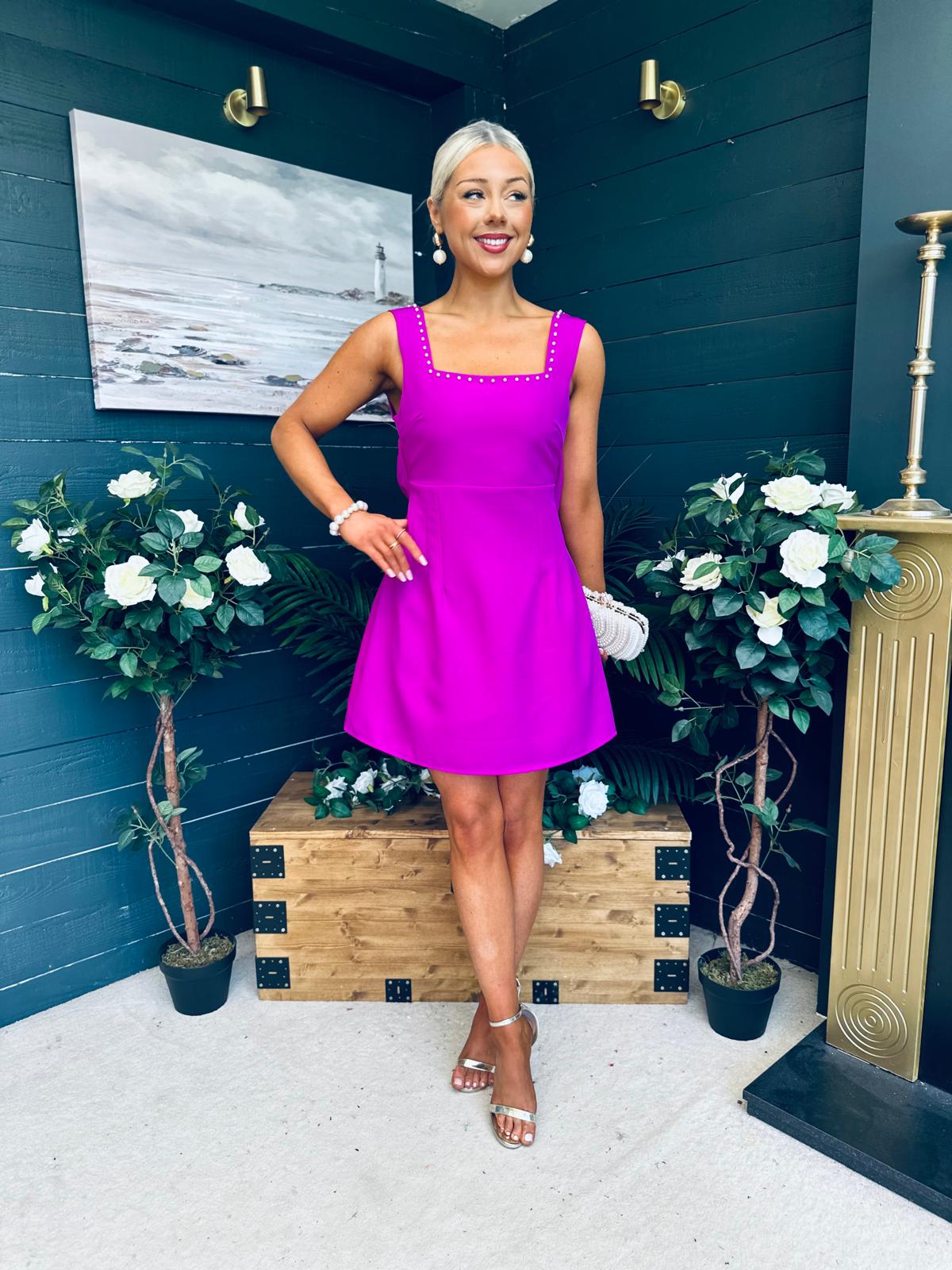 Colleen Peal & Bow Detail Mini Dress Orchid