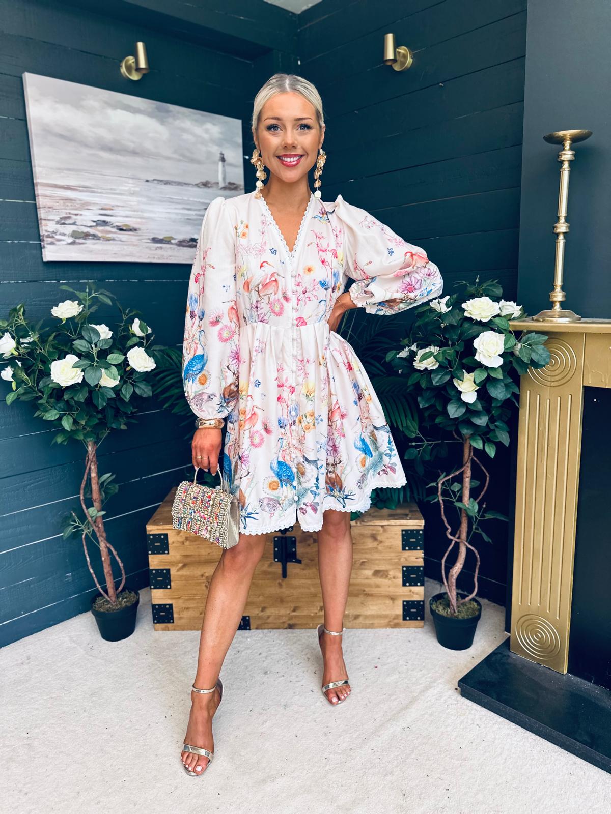 Bri Button Down Occasion Mini Dress Cream