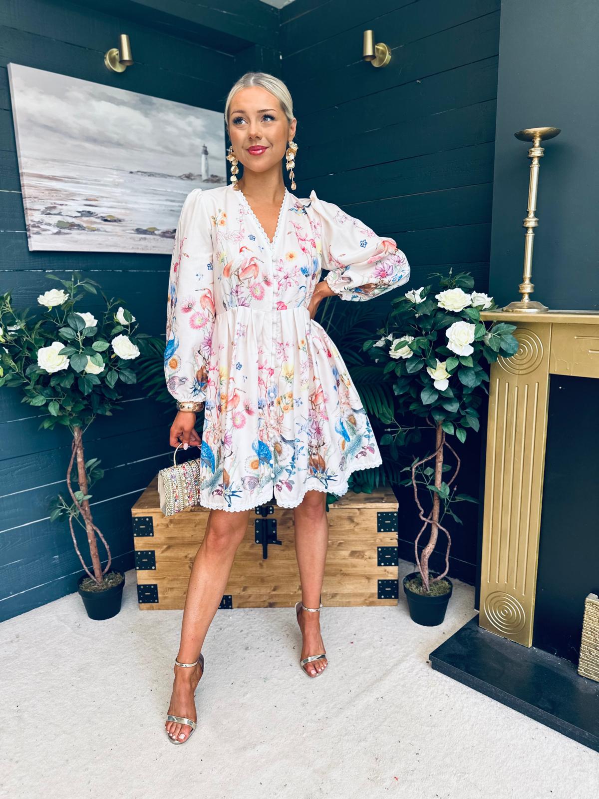 Bri Button Down Occasion Mini Dress Cream