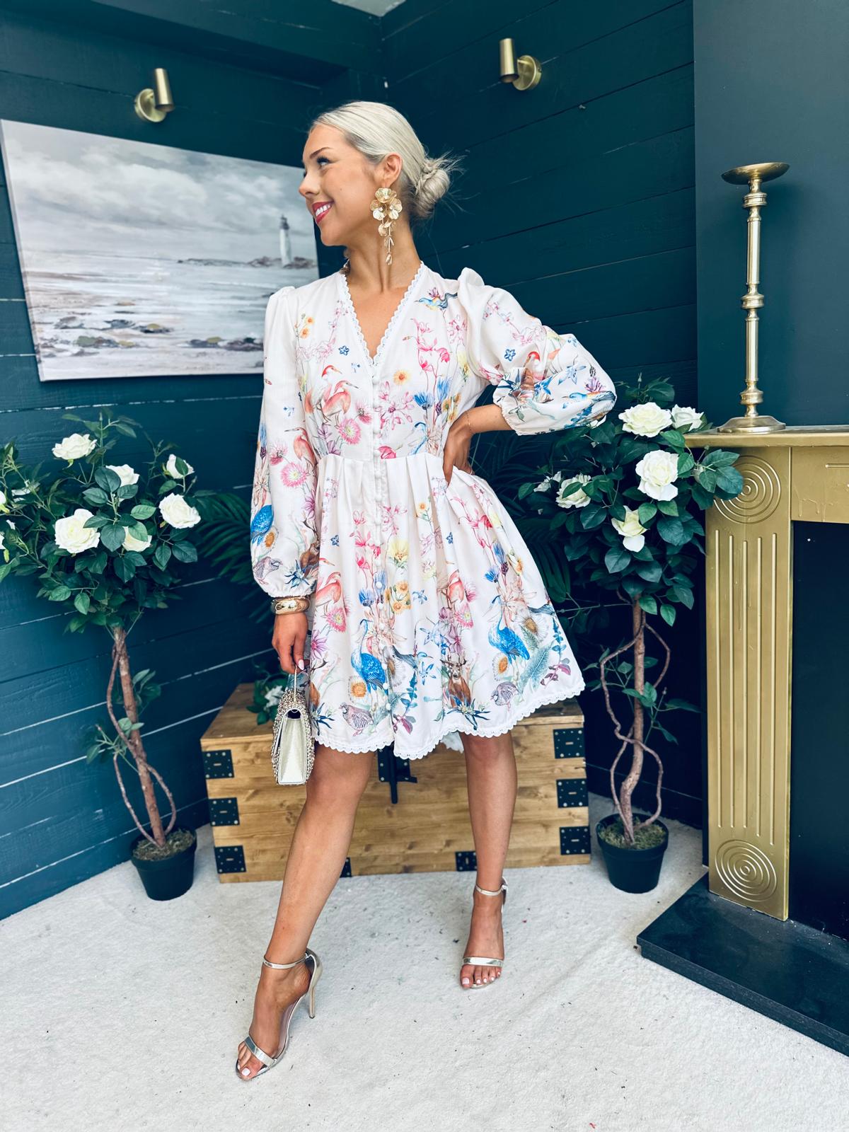 Bri Button Down Occasion Mini Dress Cream