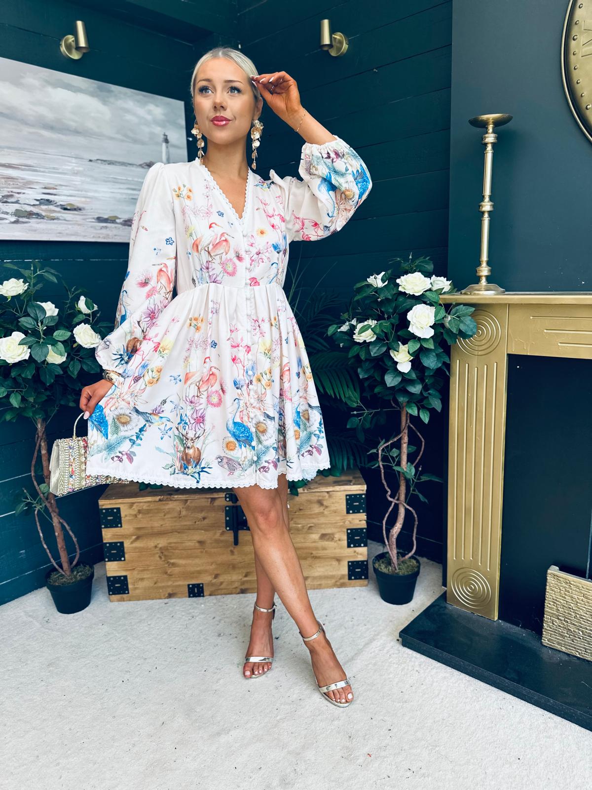 Bri Button Down Occasion Mini Dress Cream