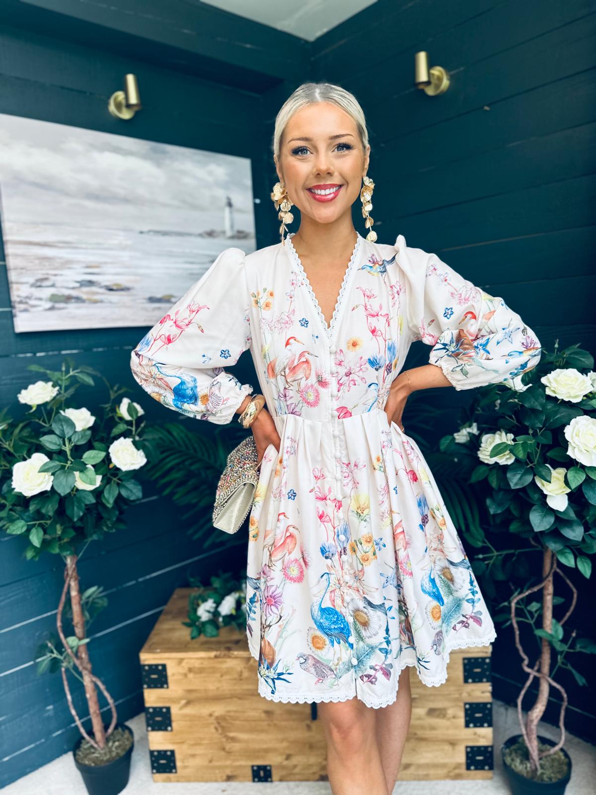 Bri Button Down Occasion Mini Dress Cream