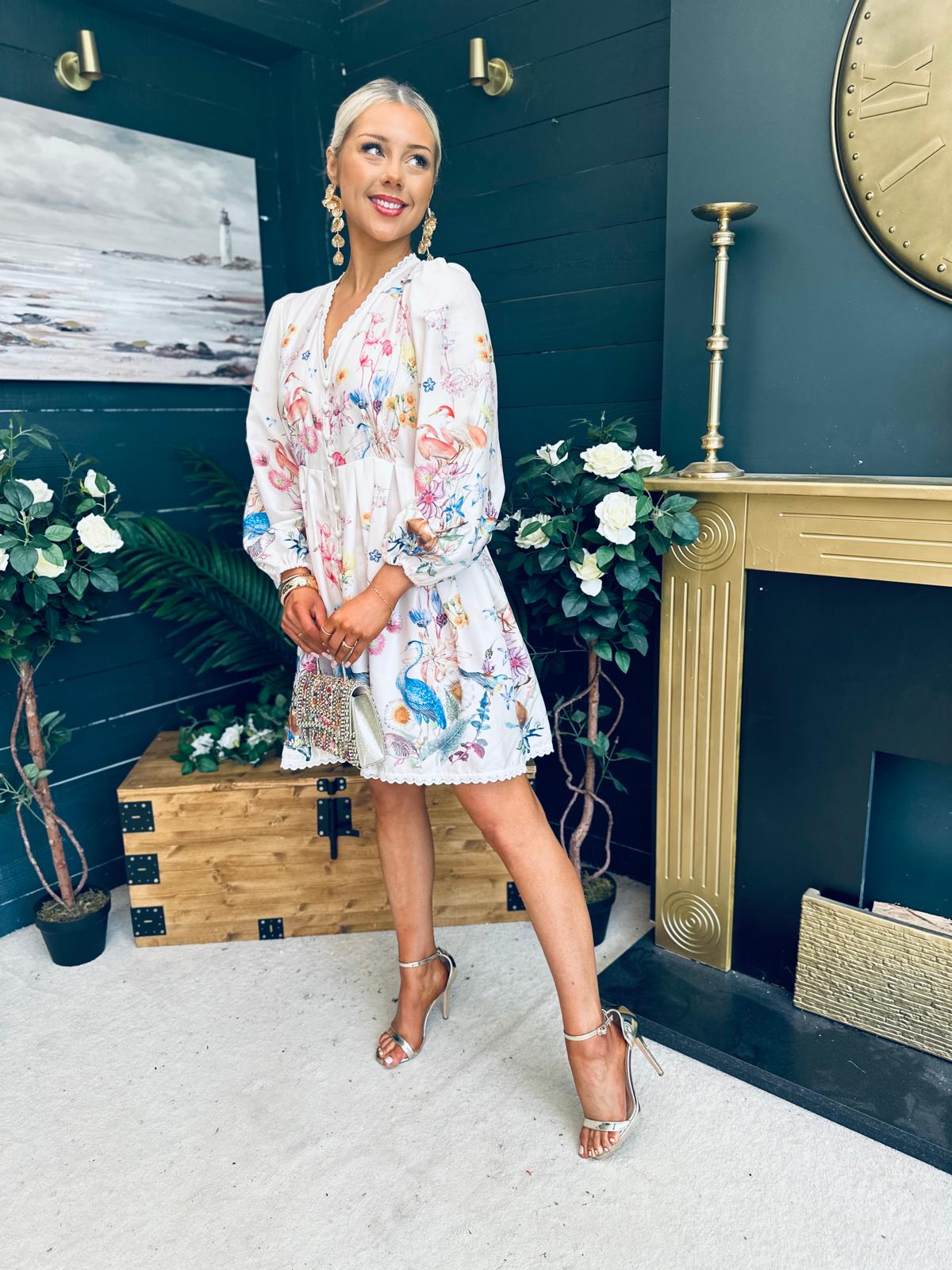 Bri Button Down Occasion Mini Dress Cream