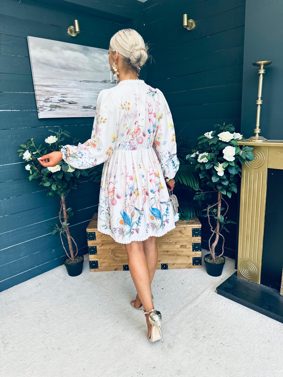 Bri Button Down Occasion Mini Dress Cream