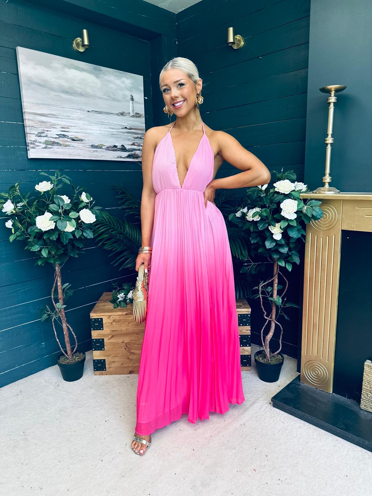 Steff Halterneck Occasion Dress Ombre Fuchsia