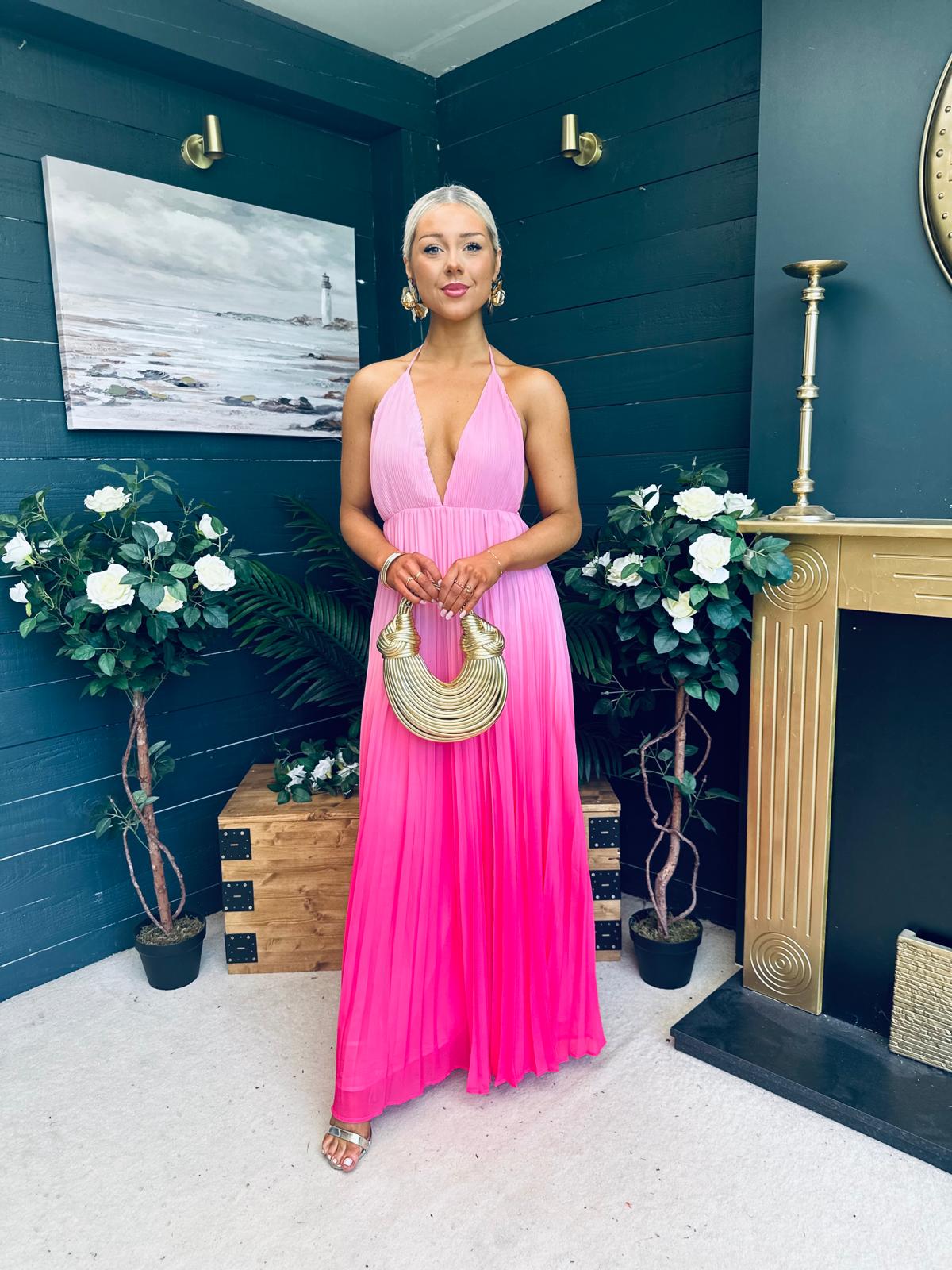 Steff Halterneck Occasion Dress Ombre Fuchsia