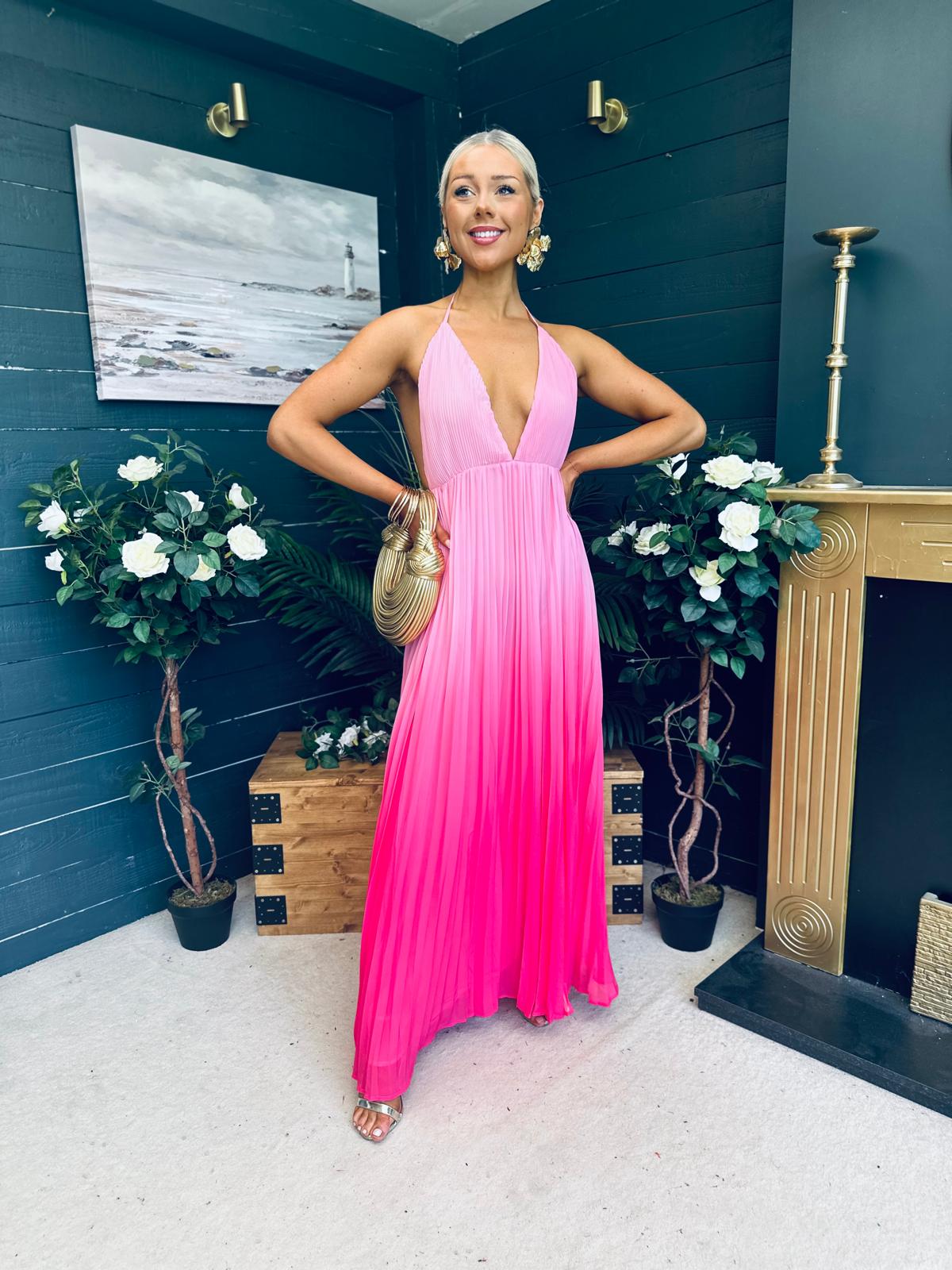 Steff Halterneck Occasion Dress Ombre Fuchsia