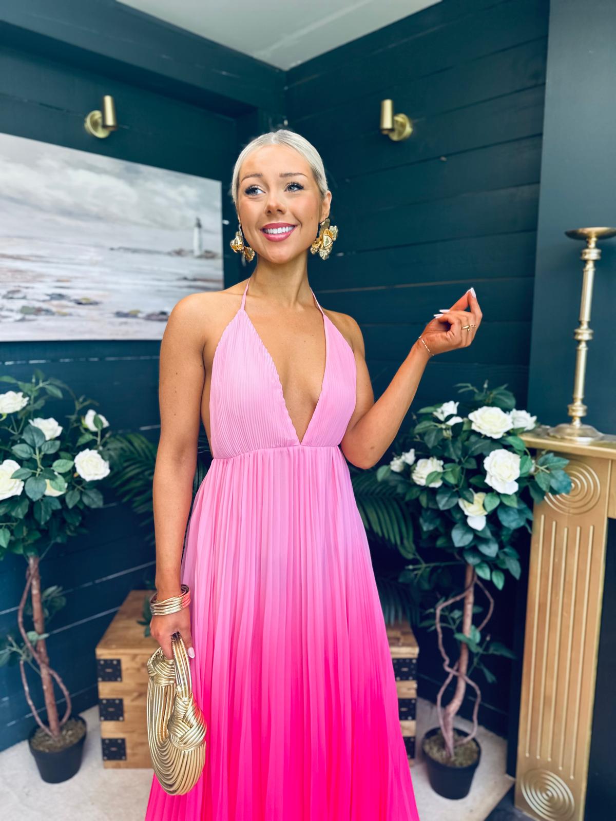 Steff Halterneck Occasion Dress Ombre Fuchsia