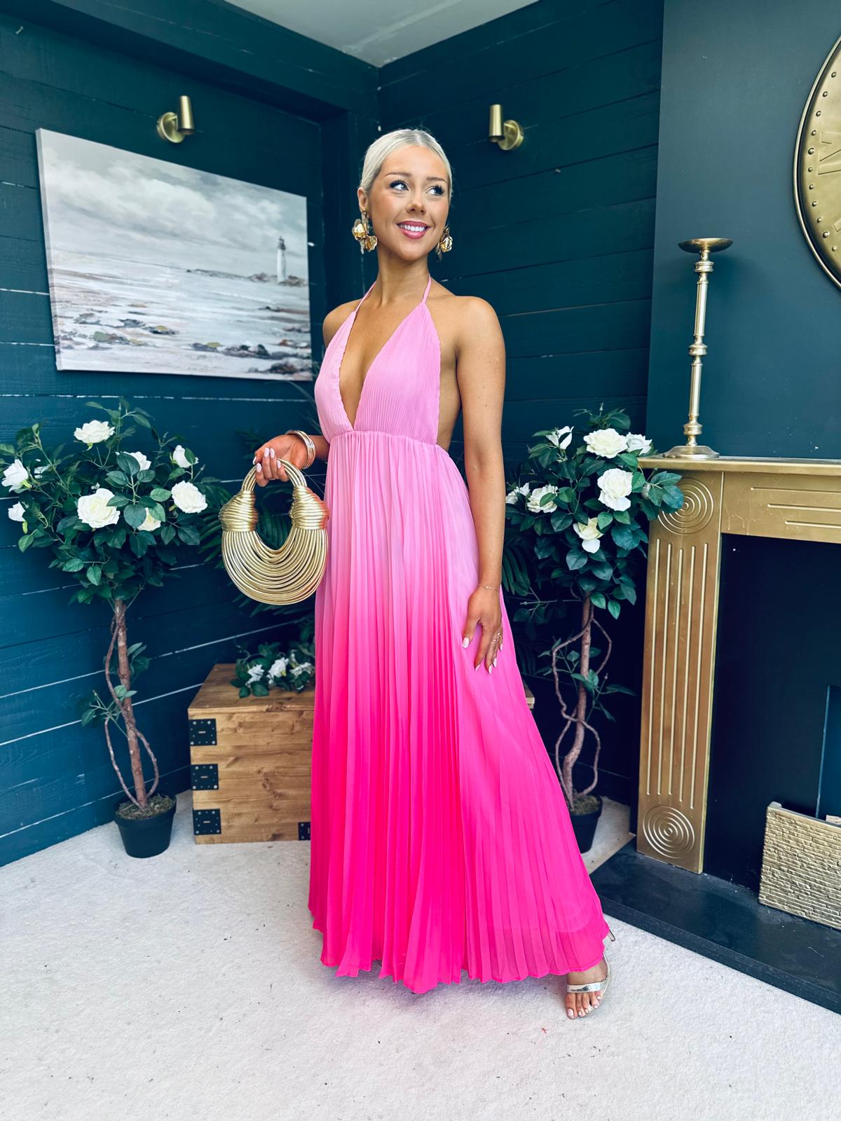 Steff Halterneck Occasion Dress Ombre Fuchsia
