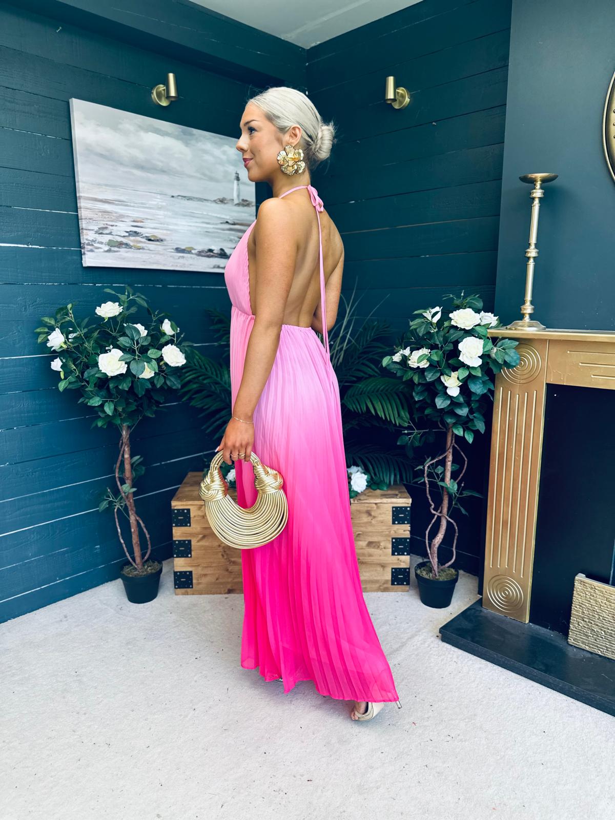 Steff Halterneck Occasion Dress Ombre Fuchsia