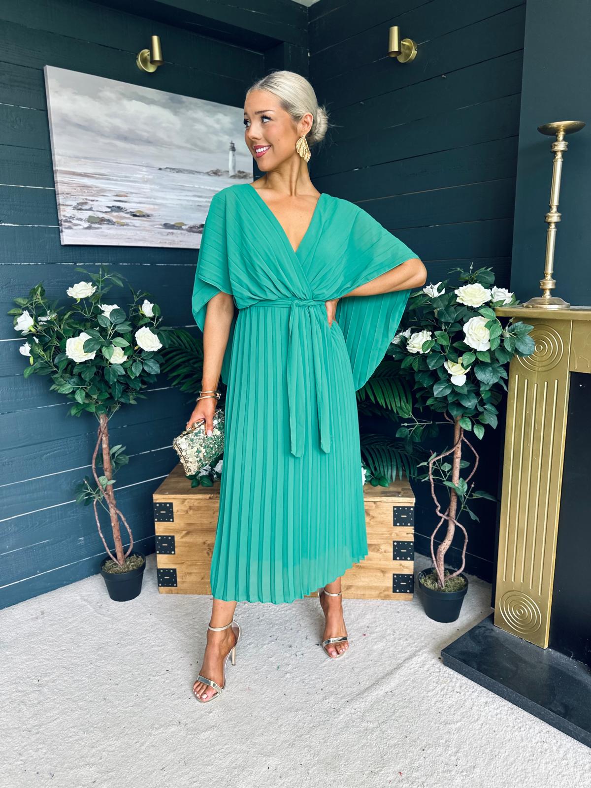 Caoimhe Cape Detail Occasion Dress Green