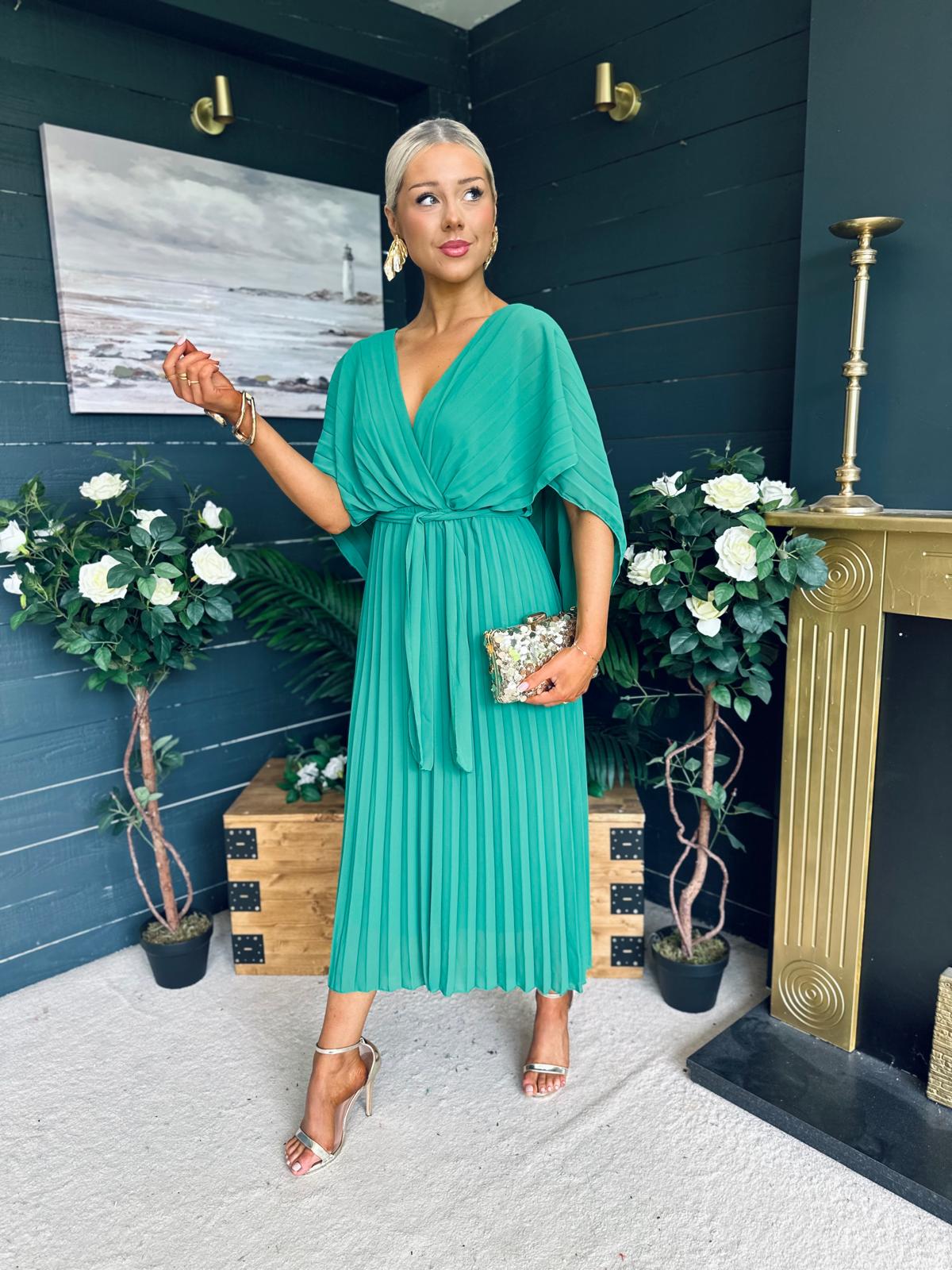 Caoimhe Cape Detail Occasion Dress Green