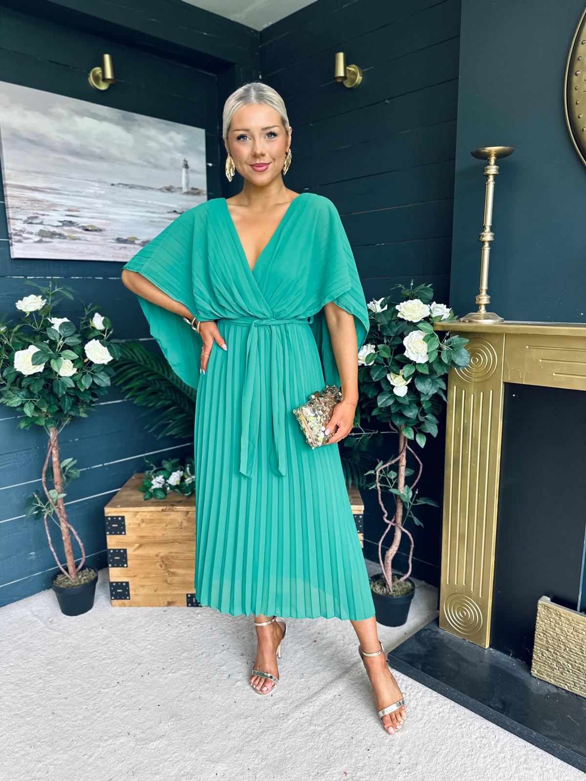 Caoimhe Cape Detail Occasion Dress Green