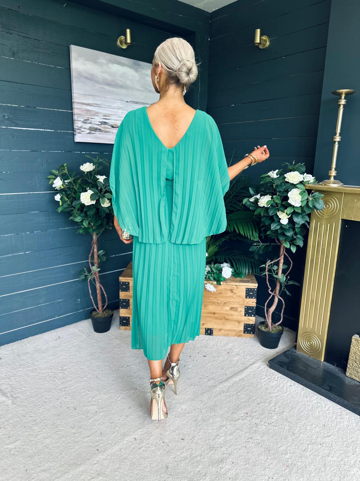 Caoimhe Cape Detail Occasion Dress Green