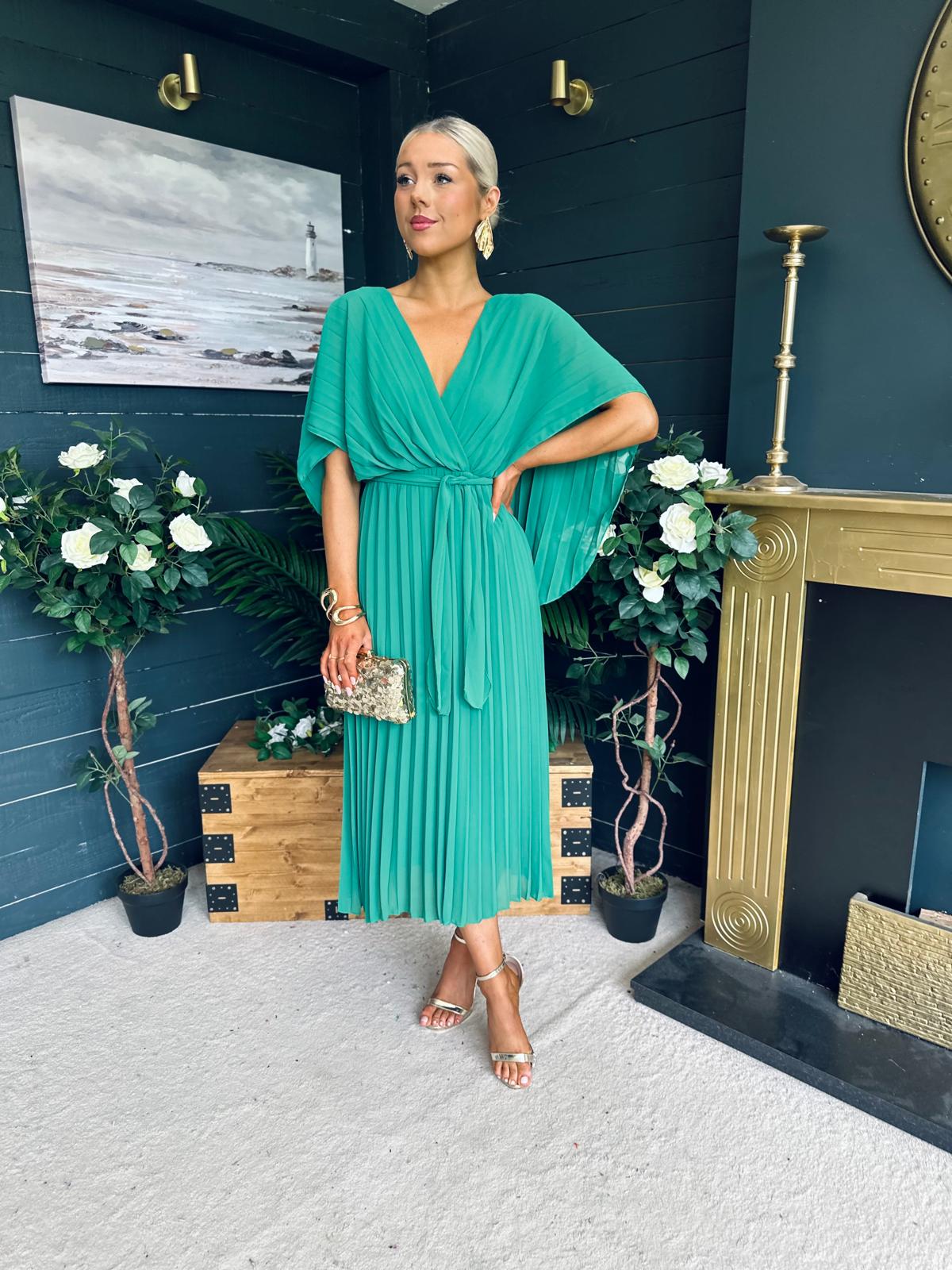 Caoimhe Cape Detail Occasion Dress Green