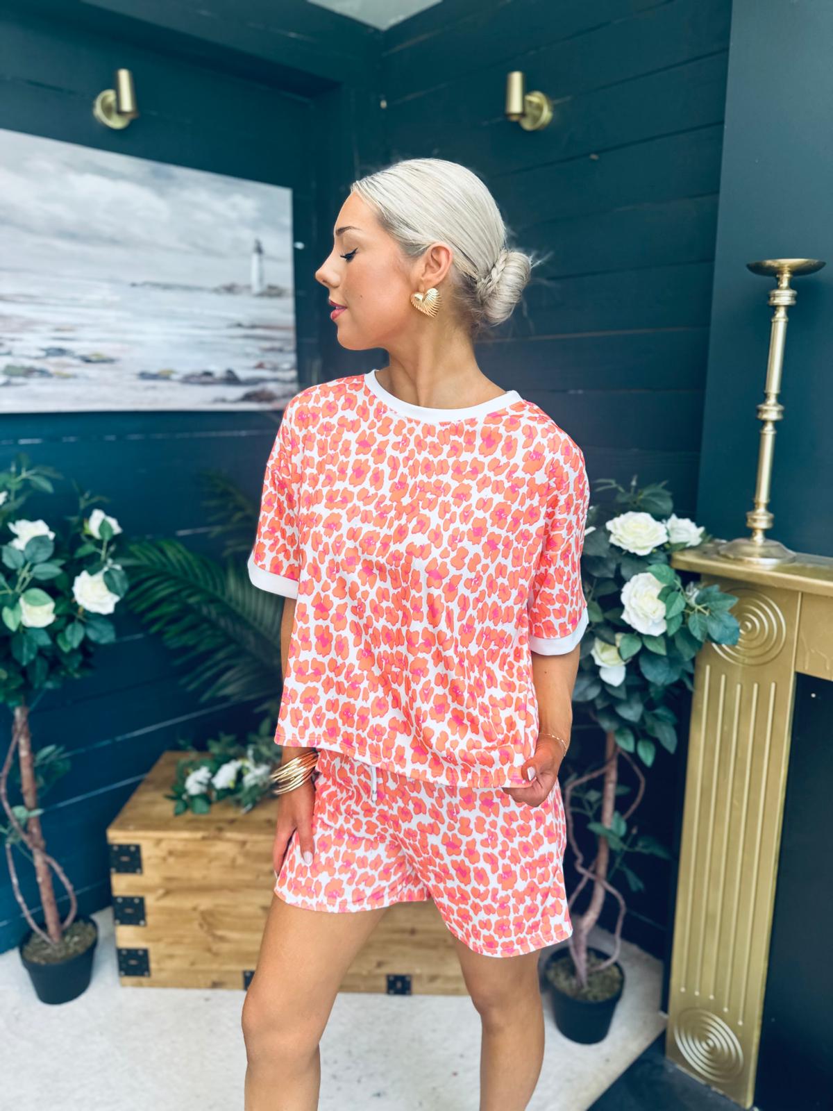 June Top And Short Set Pink & Orange