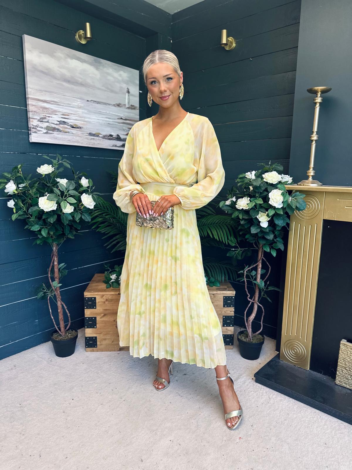 Darcy Pleated Midi Dress Yellow