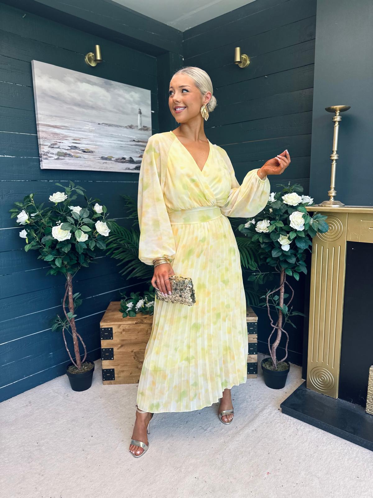 Darcy Pleated Midi Dress Yellow