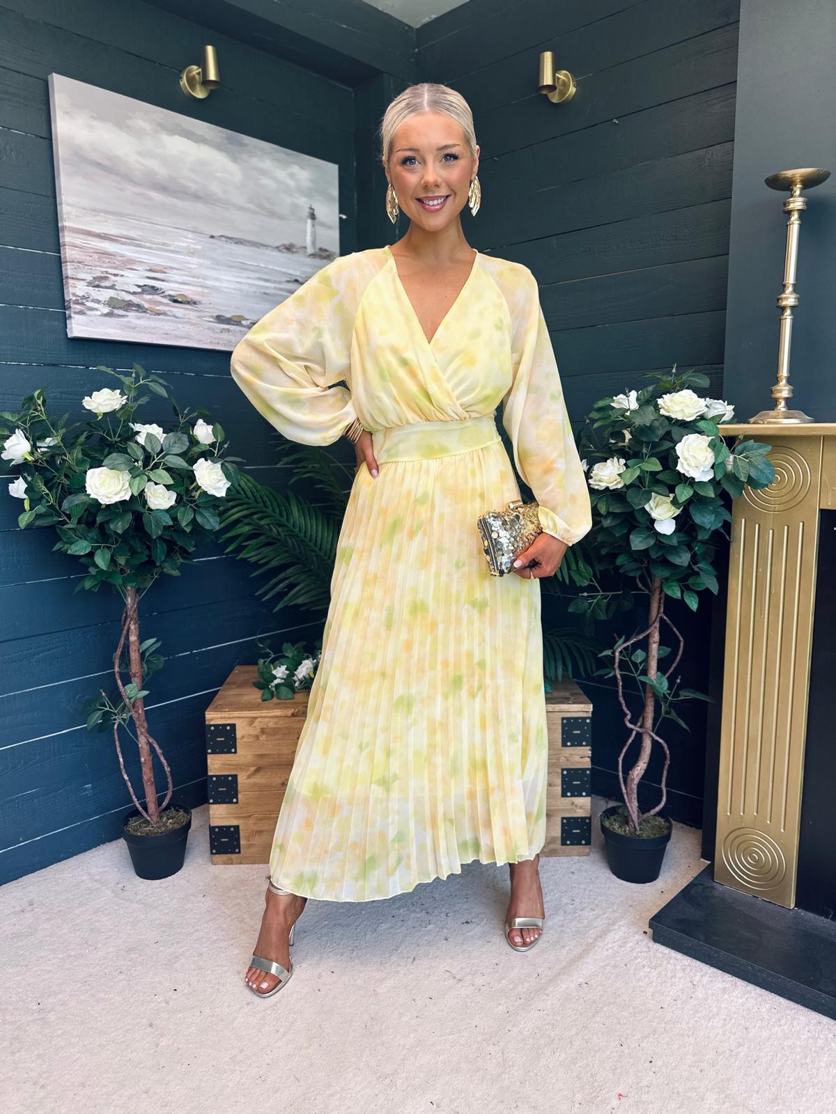 Darcy Pleated Midi Dress Yellow