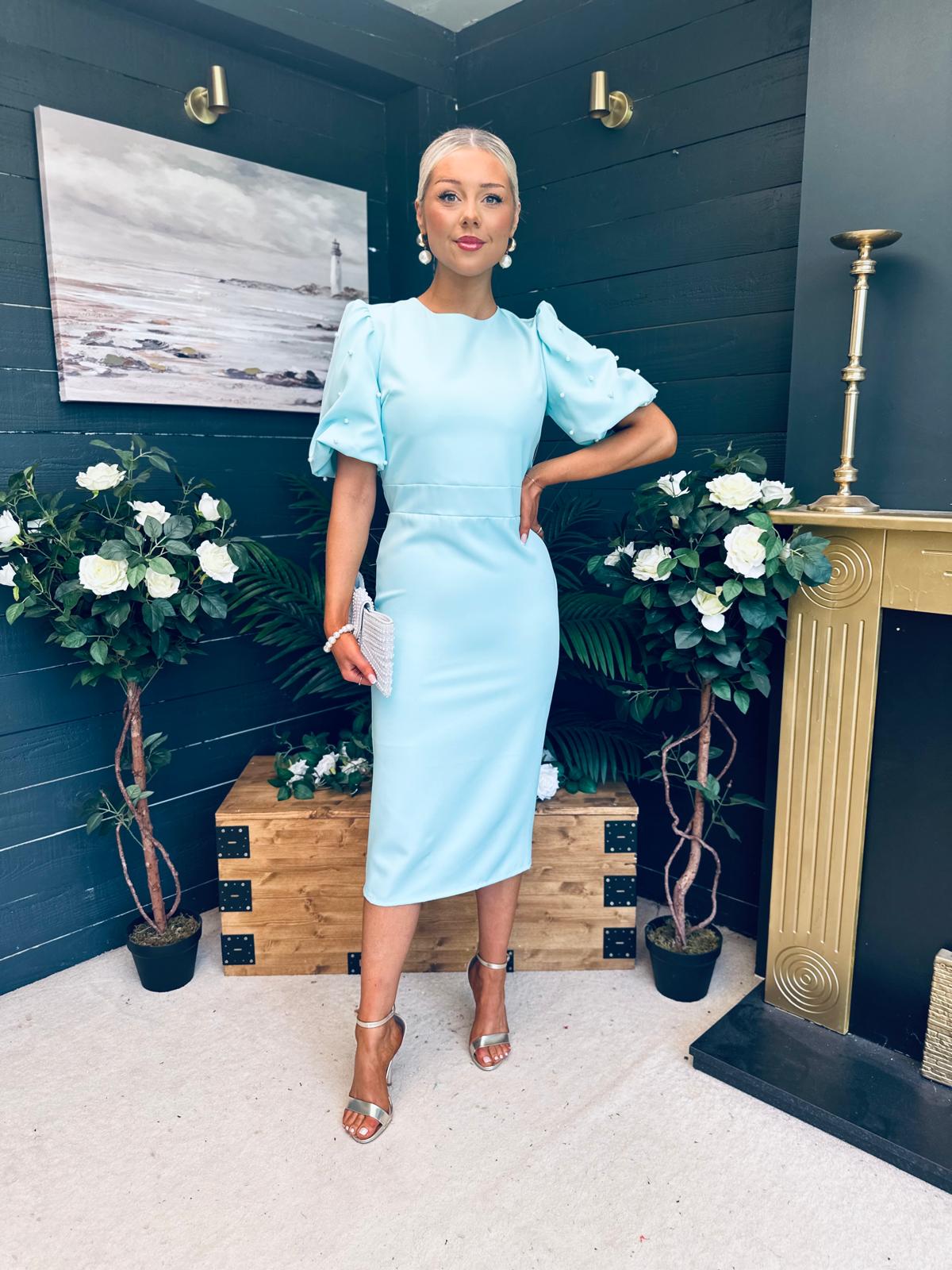Caitlyn Pearl Embellished Occasion Dress Pastel Green