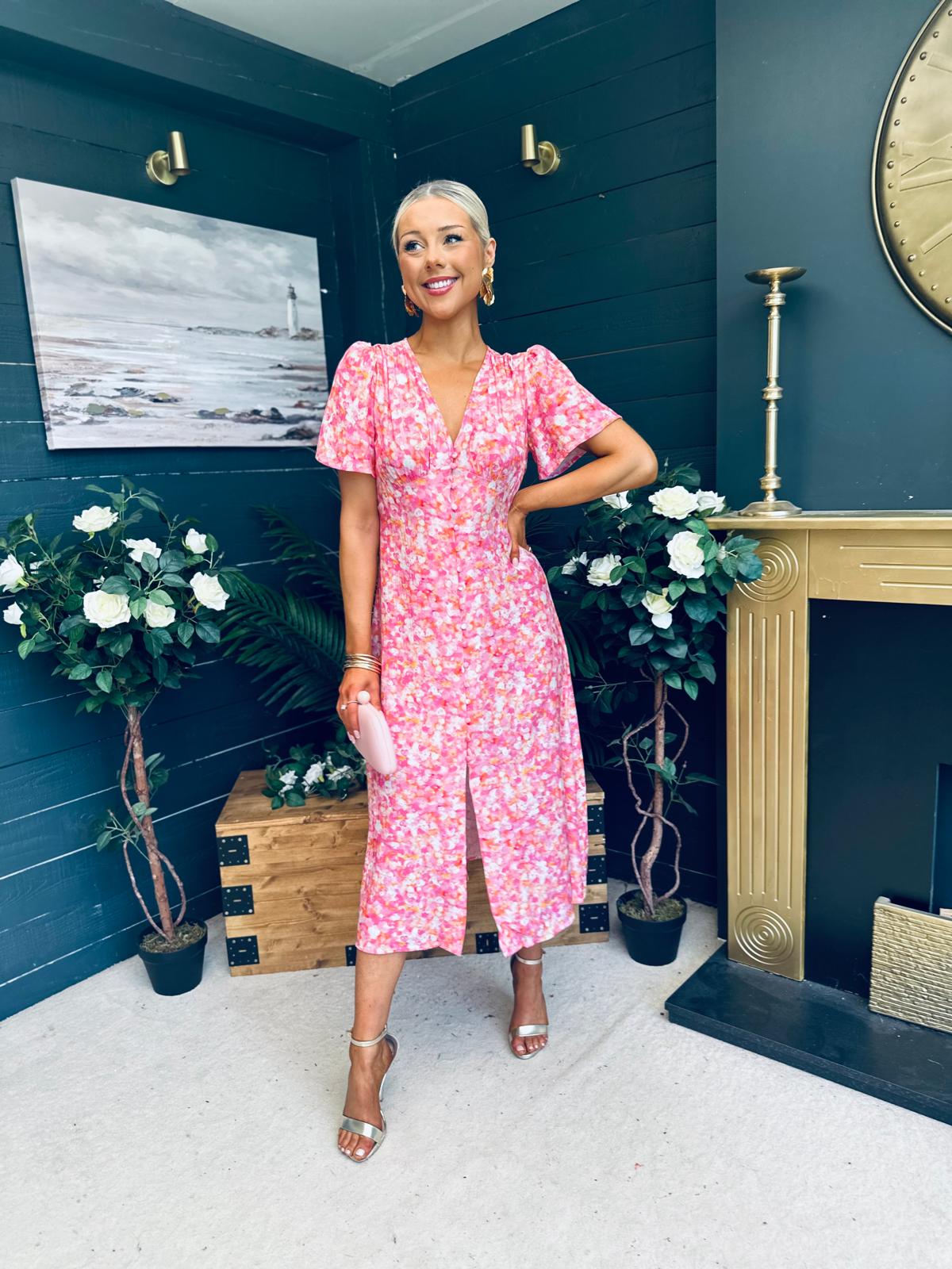 Liz Short Sleeve Shirt Dress Pink