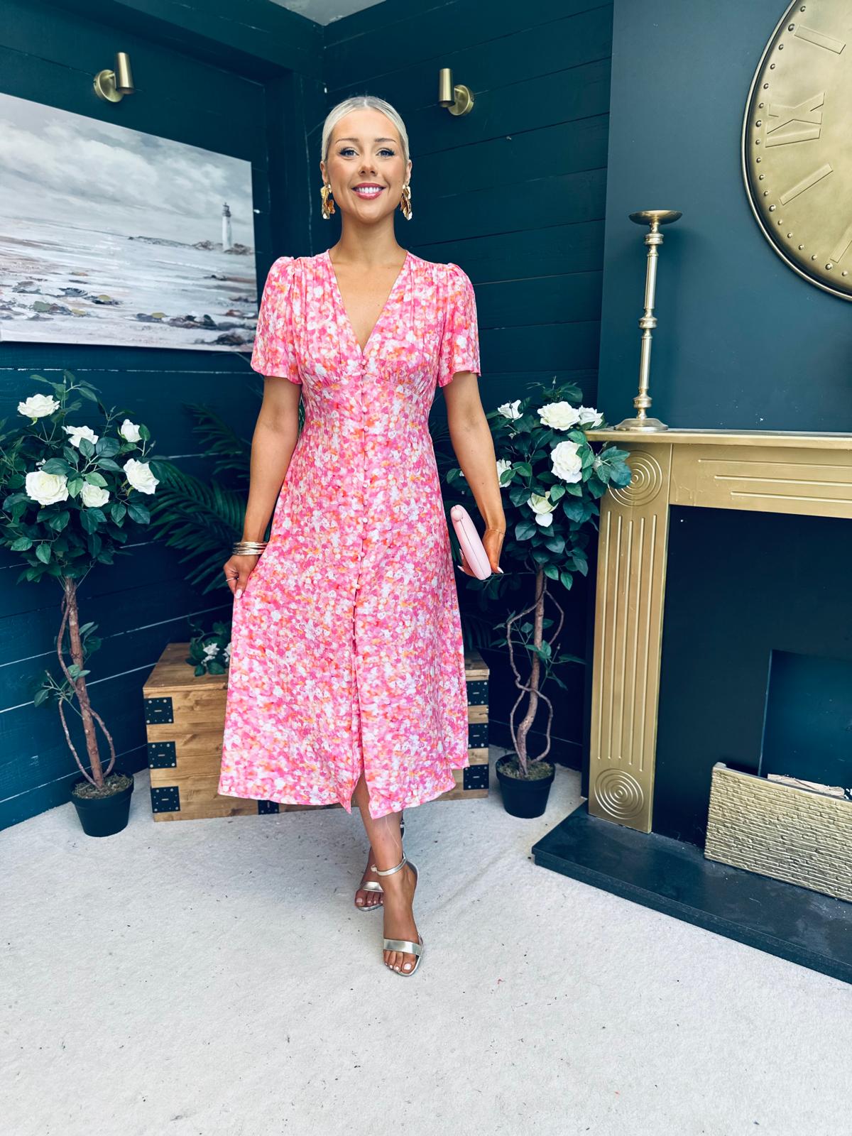 Liz Short Sleeve Shirt Dress Pink