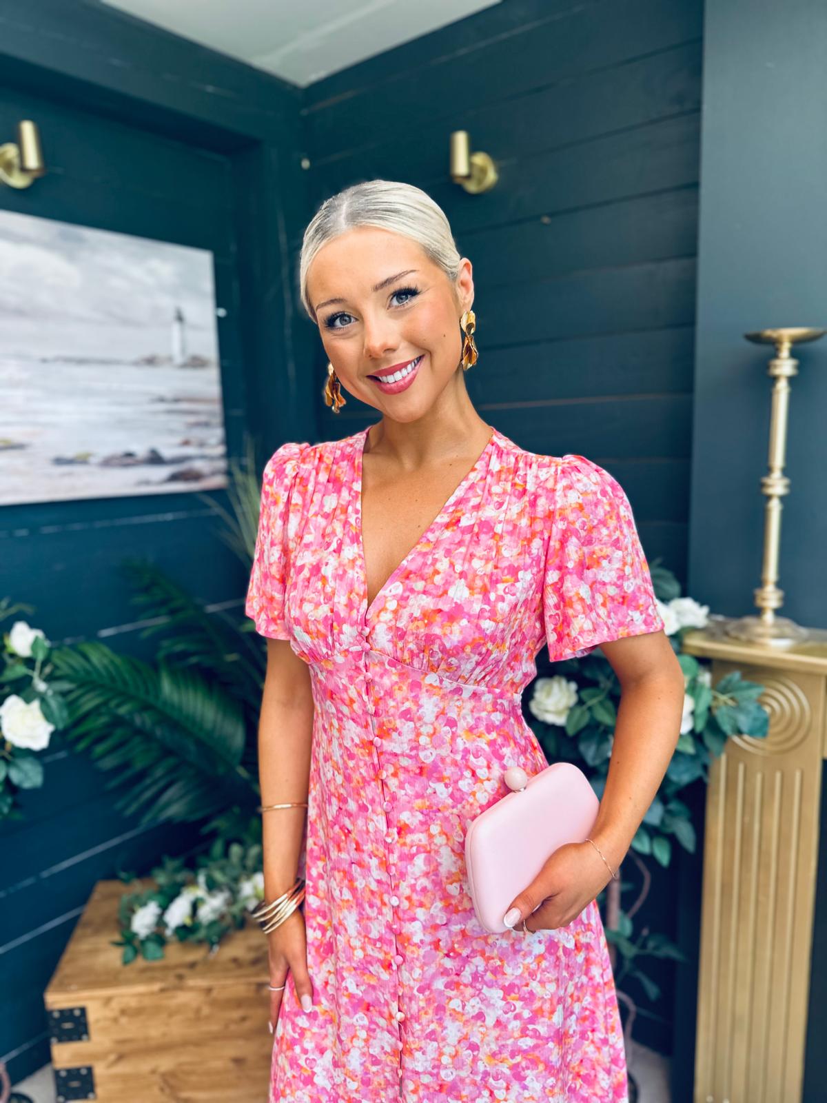 Liz Short Sleeve Shirt Dress Pink