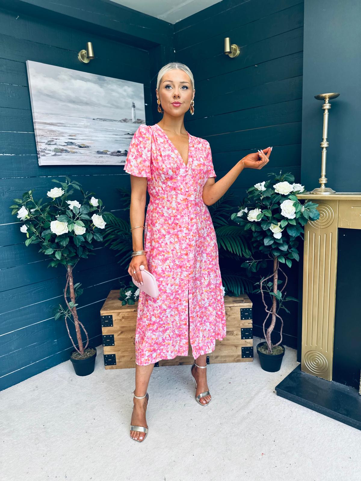 Liz Short Sleeve Shirt Dress Pink