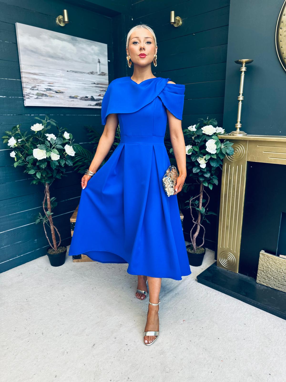 Lindsay Detailed Occasion Dress Cobalt
