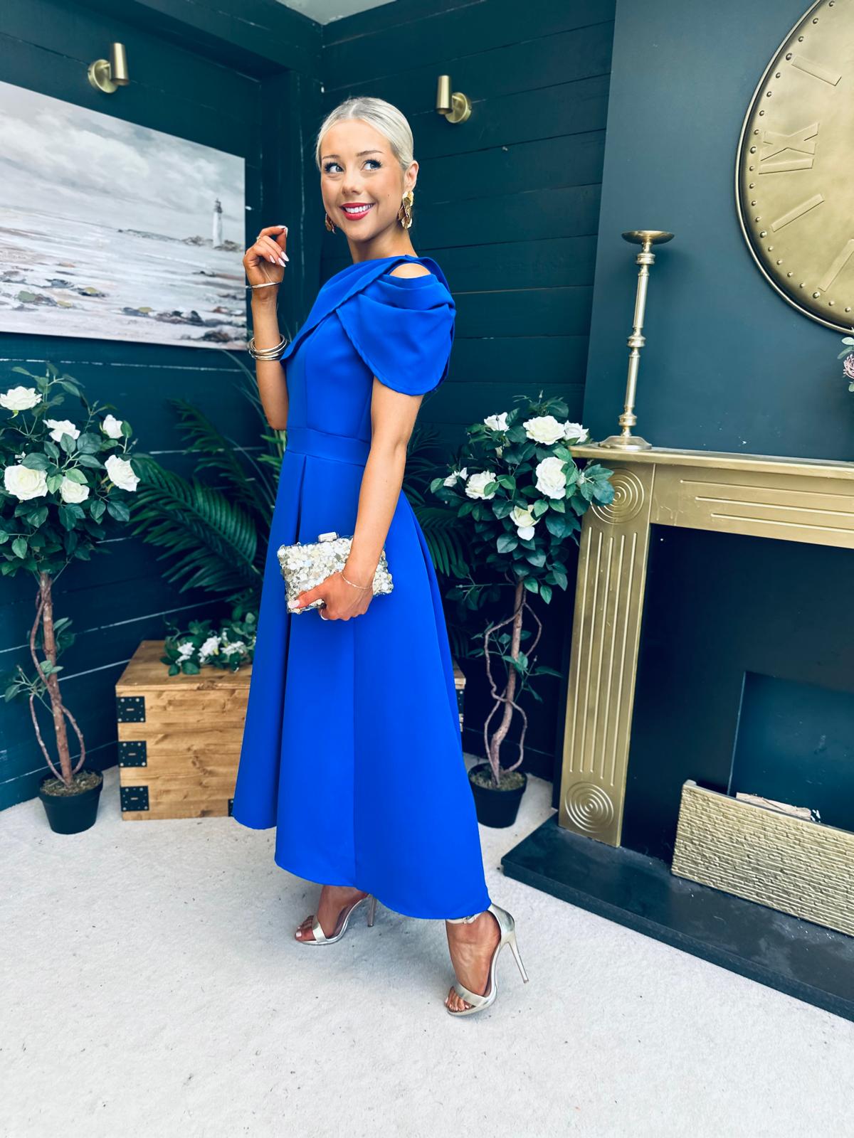 Lindsay Detailed Occasion Dress Cobalt