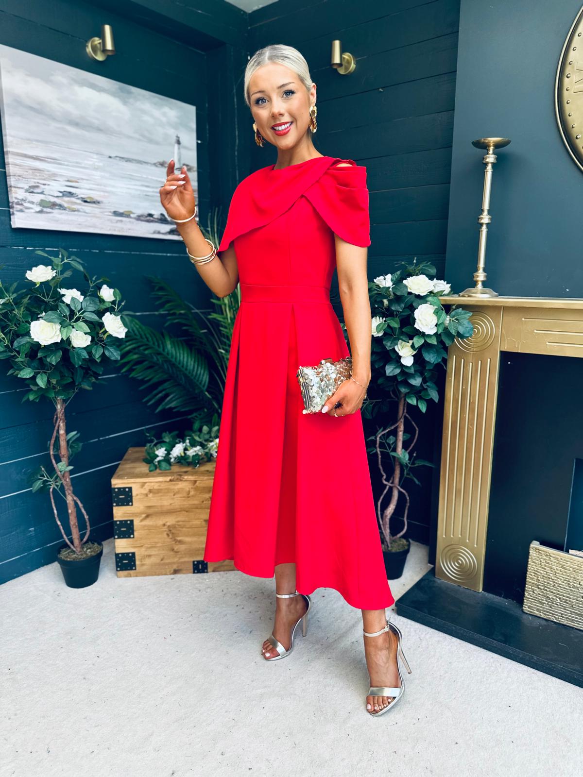Lindsay Detailed Occasion Dress Red