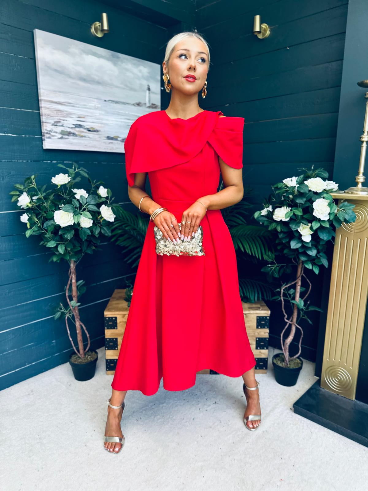 Lindsay Detailed Occasion Dress Red